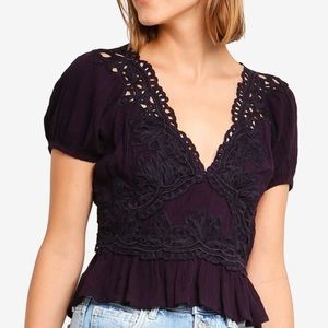 Free People Sweet Roses Lace Crochet Blouse